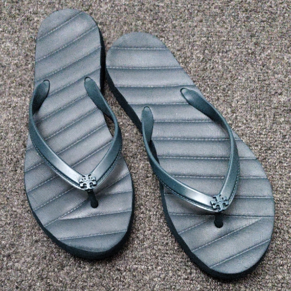 Tory Burch Teal-Blue Rubber Flip Flop Sandals